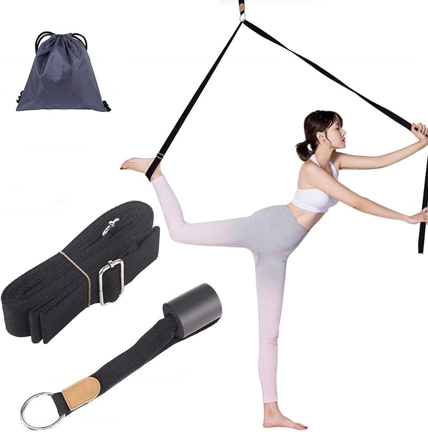 LHB Yoga Strap/Stretch Band with Safe Adjustable Metal D-Ring - Yoga Strap for Stretching - Stretching Strap Band for Yoga Physical Therapy, Dance and Pilates, Gymnastics, Hamstring Strength Training