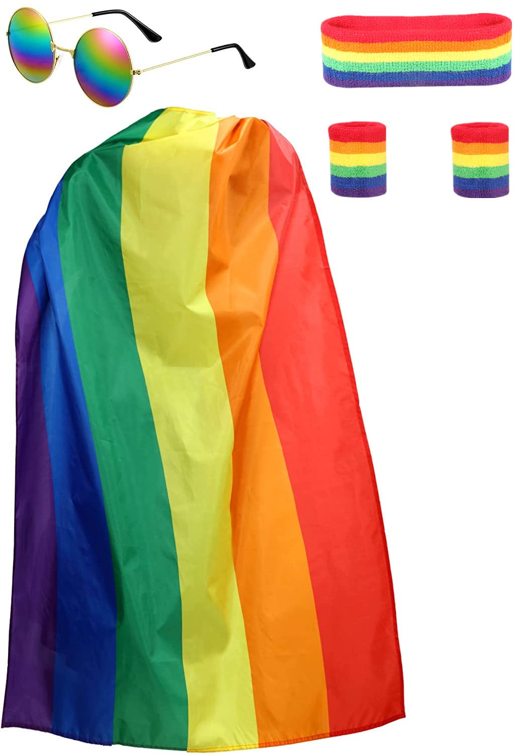 BigTree 5pcs LGBTQ Lesbian Rainbow Set Gay Pride Day Accessories Headband Wristbands Glasses for Pride Festivals Party Celebration Exercise Sports