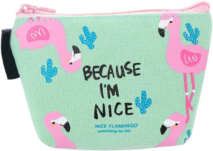 Bibabo25 Cute Cartoon Flamingos Coin Purse Canvas Card Holder Cash Zipper Wallet Bag