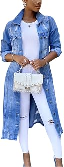 Knee Midi Long Denim Jacket Trench Coat 