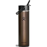 Hydro Flask 24 Oz Lightweight Wide Straw Lid - Insulated Stainless Steel Water Bottle - Hiking, Commuting Obsidian