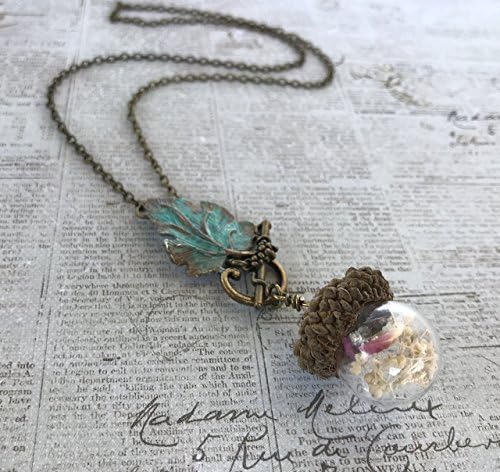 Acorn Glass Globe Pendant Vial Necklace Oak Leaf Clasp