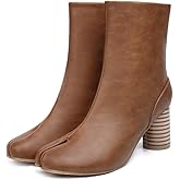 Beauty Cry Womens Tabi Boots Chunky Split Toe Ankle Leather Booties For Party Night Club Daily
