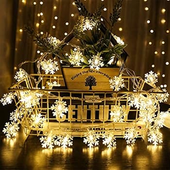 Thenxin Christmas String Lights 20ft/40LED Snowflake Fairy Lights Xmas Tree Decor Battery Operated Lights for Garden Patio Bedroom Party Decor Indoor Outdoor(Yellow,6m)