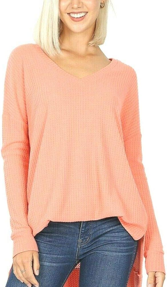 Zenana Plus Brushed Thermal Waffle Long Sleeve VNeck TOP at Amazon