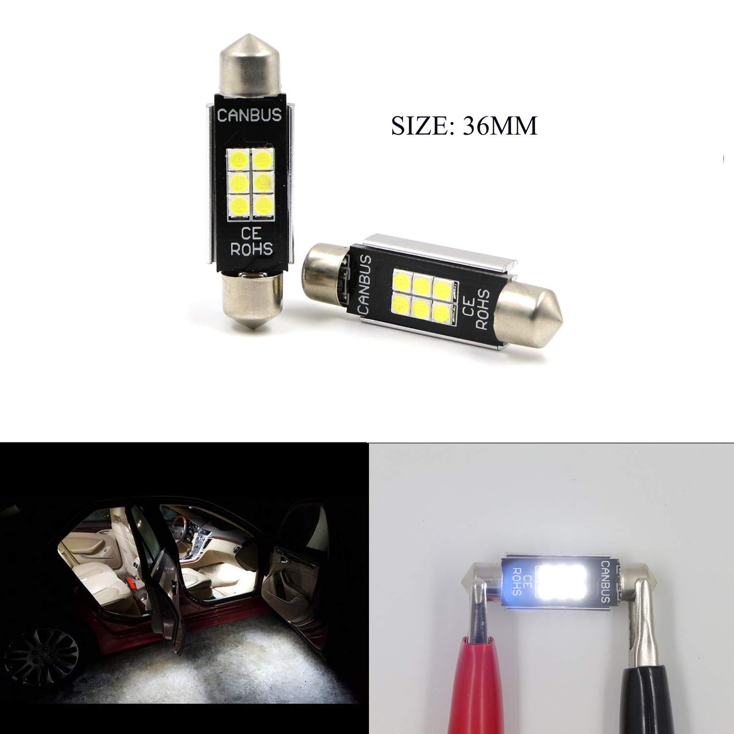 Car LED Interior Lights Map Glove Box Light 3020 Chipset 36MM for License Plate Trunk Side Marker Courtesy 36MM 6418 White 6000K