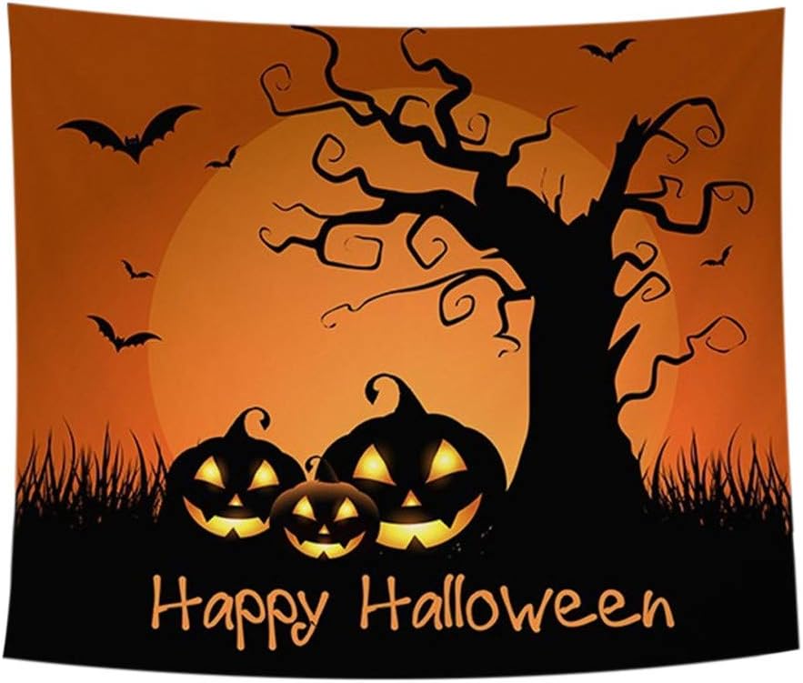 HomeMals Halloween Tapestry Night Tapestry Wall Hanging Haunted Woods with Grave and Pumpkins Wall Blanket Decor