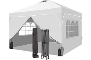 GDY 12x12FT Pop Up Canopy Tent with One Push Setup, Easy to Install with 4-Sidewalls for Events, Parties, Camping, Outdoor Gazebo with 4-Sandbags, White.