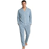 U2SKIIN Mens Cotton Pajama Set, Soft Long Sleeve Pajamas for men Lightweight Button Up Sleepwear Lounge Pjs Set with Pockets