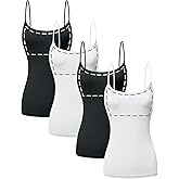 Sugar Sunday Cotton Camisole Tops for Women Built in Bra Spaghetti Strap Tank Top with Shelf Bra Cami Undershirt Pack 1-4