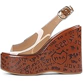 CAGLGLZ Jelly Wedge Platform Sandals for Women Open Peep Toe High Heels Clear Adjustable Ankle Buckle Sandals Stylish Dressy Summer Shoes(Brown,7)