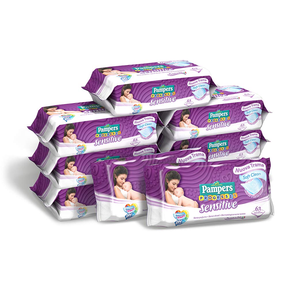 Pampers Sensitive Wipes, Gentle Formula Without Scent Restores Ph Skin 9 Packs of 63 Pieces 567 Wipes