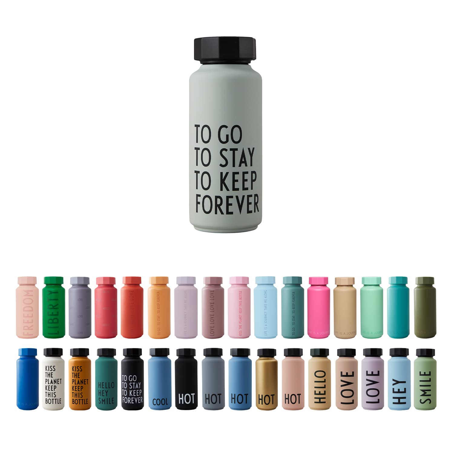 Design Letters insulated stainless steel water bottle | 500 ml | Double Walled vacuum flask for hot and cold water | Thermos flask for travel and gym | BPA and BPS-free | Grey and Green