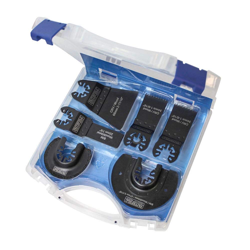 Faithfull FAIMFKIT7 Wood and Metal Cutting, Stone and Ceramic Grinding, Oscillating Multi-Function Tool Blade 7 Piece Set. Compatable with Most Popular Multi Tool Brands