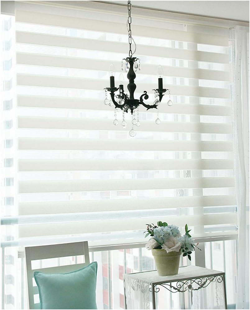 SHINY HOME® 60 x 150 cm Zebra Blinds Duo Rollo Blind Double-layer Roller Privacy with Installation Accessories White for Side Windows Door