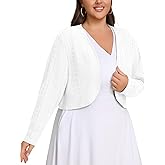 Lastshe Women's Plus Size Shrug Open Front Long Sleeves Cropped Bolero Openwork Dressy Cardigans for Dresses