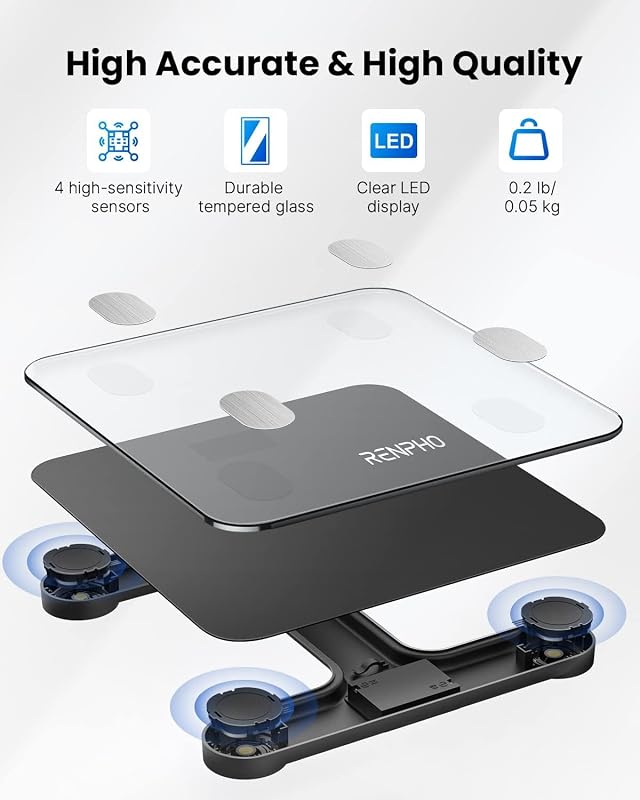 Balance Pese Personne 180kg, Balance Connecté Bluetooth Pese Personnes Impédancemètre, 13 Analyses de la Composition Corporelle, à Synchroniser avec Une Application, Nero