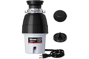 3/4 HP Corded Garbage Disposal for Kitchen Sinks, TECASA Continuous Feed Food Waste Disposer, Sound Reduction, Power Cord Included, Grey and Black - HyperCrush 75