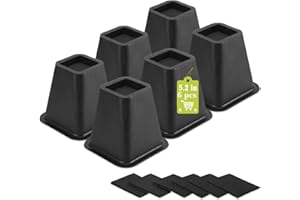 Yookwutar 6 Pack Furniture Risers 6 Inch, Bed Risers Heavy Duty for Table Desk Couch Chair Sofa Cabinet Bed Frame Dorm, Square Table Leg Risers Lift Height 6", Black