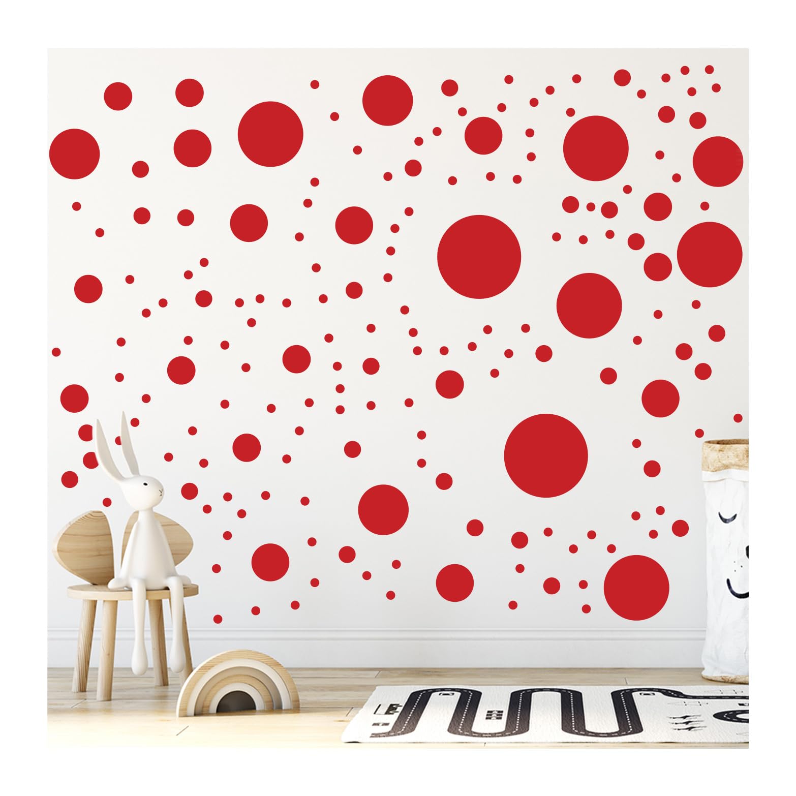 StickerDeen 500+ Assorted Polka Dot Circle Wall Stickers for Kids Bedroom Living Room, Classroom, Playroom Decor Removable Vinyl Wall Stickers Dots Wall Decals (Red)
