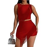 chicyes 2 Piece Sets for Women Summer Fringe Sleeveles Tops Shorts Bodycon Concert Club Party Vacation Outfits