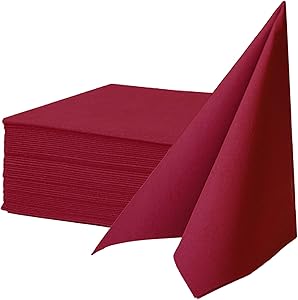 KMAKII Cloth Like Napkins,Disposable Napkins,Air-laid Dinner Napkin,Premium Colored Napkins Ideal For Dinner, Events, Weddings&Party,Durable, Elegant,Burgundy Red, Set of 50 16 x 16 inches