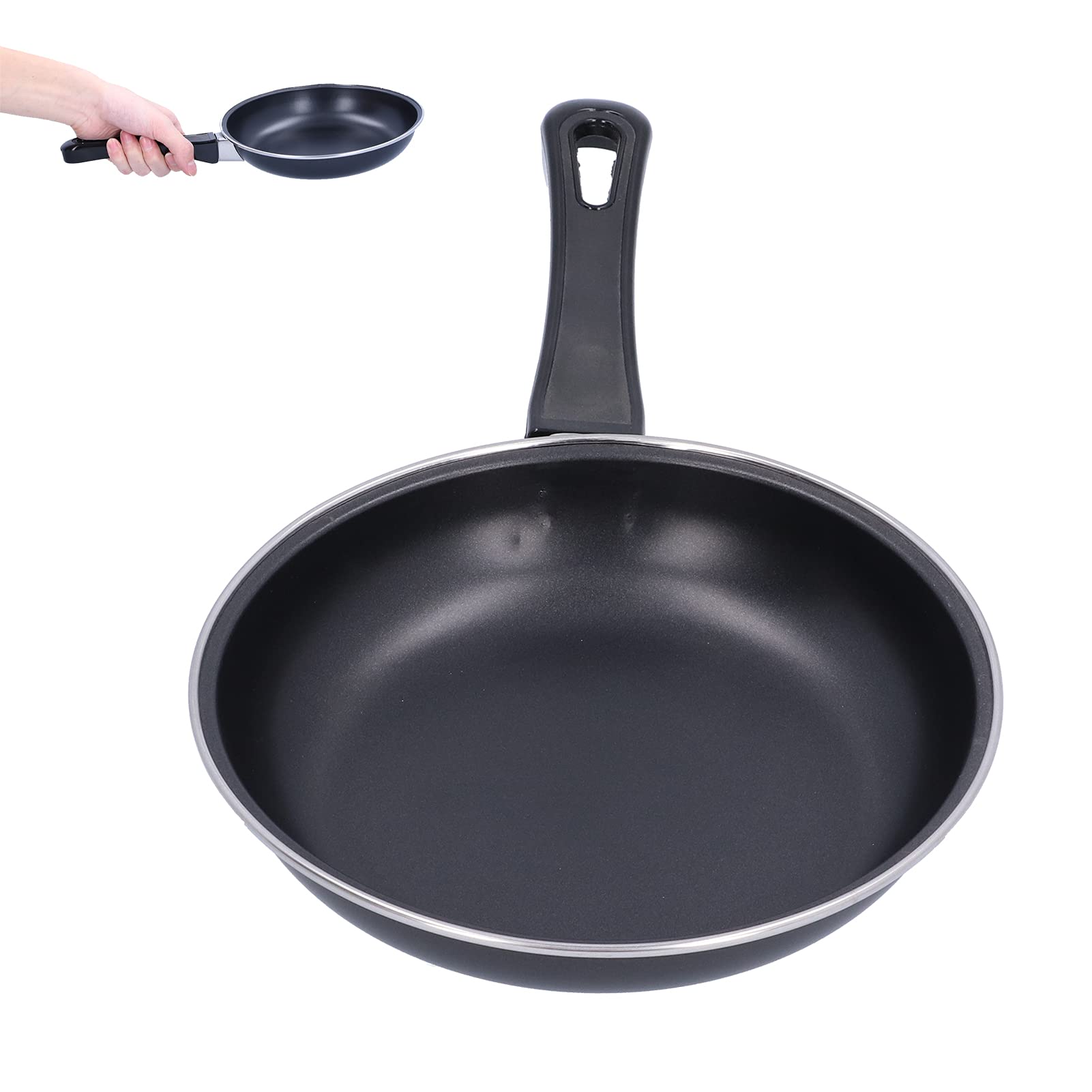 Tissting Non-Stick Frying Pan, Black Stainless Steel Mini Omelette Pan with Ergonomic Heat-Resistant Handle for Household Kitchen Cooking on Induction Hobs Gas Stoves 20cm