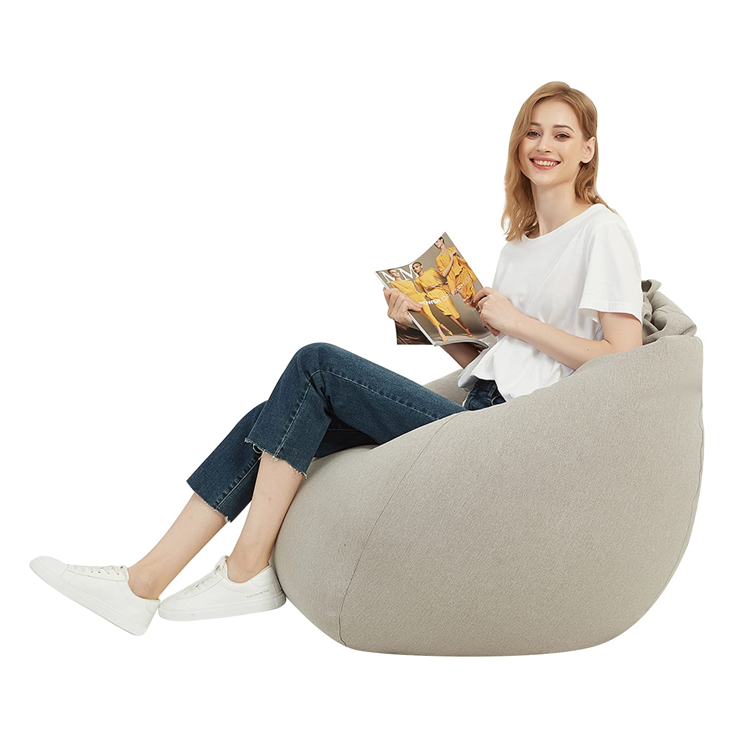 Langla-Shades Bean Bag Chair Cover, Indoor Outdoor Beanbag Seat Sofa without Filling, Light Gray, 120cm x 120cm