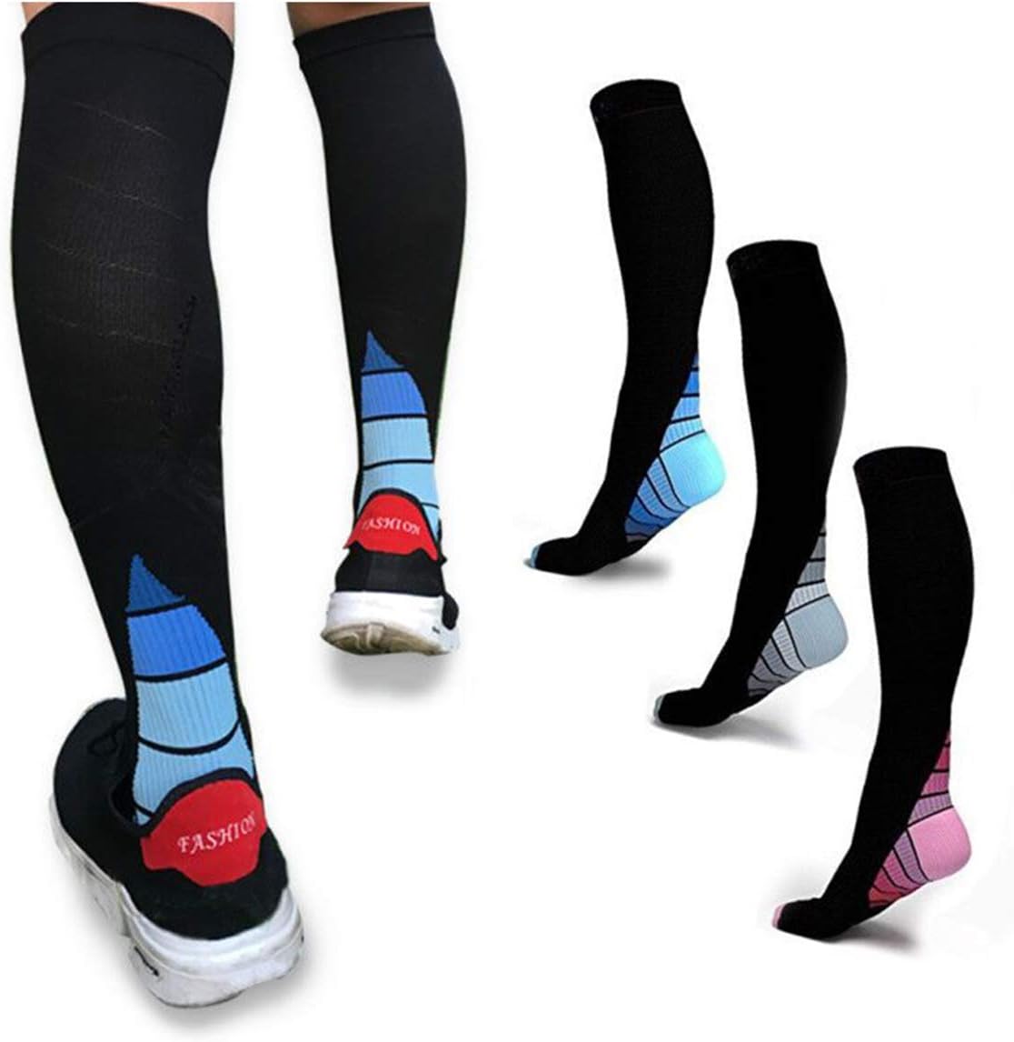 3 Pairs Graduated Compression Socks 20-30mmHg for Men & Women BEST Stocking for Running, Medical, Athletic, Flight, Travel, Pregnancy, Nursing, Shin Splints & Speed-up Muscle Recovery