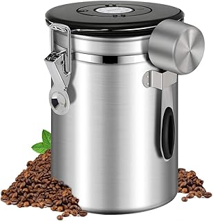 Kaffeedose Luftdicht,Kaffeebehälter,Kaffeedose Edelstahl Aromadose Vorratsdose,kaffeebohnenbehälter vakuum kaffeedose mit löffel,für Kaffeebohnen oder Kaffeepulver,Tee,Nüsse,Kakao 1.5Liter,Silber