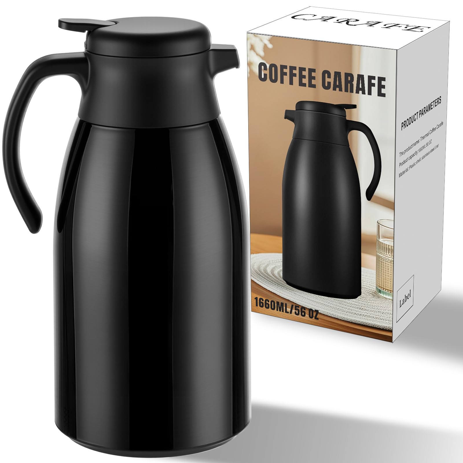 Photo 1 of **PARTS ONLY** PARACITY Thermal Coffee Carafe with Stainless Steel Liner, Coffee Carafes for Keeping Hot, Double Walled Vacuum Insulated Coffee Urn for Coffee & Tea, Home & Office (56OZ - Black)