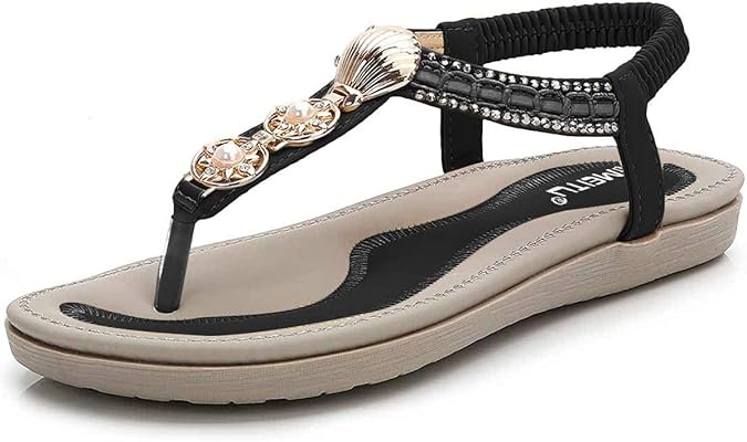 Amazon.com | Women T-Strap Flip Flop Sandals Summer Thong Flat Sandals Bohemian Beach Shoes 