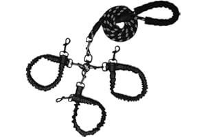 Y-ANNJYA Dog Double Leashes,3-in-1 Pet Leash for Multiple Pets - Heavy Duty Dog Cat Lead with Reflective Stripes, Comfort Grip & Durable Metal Clasps (Black 3 Way)