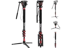 Avella CD324 Carbon Fiber Video Monopod Kit, with Fluid Head and Removable feet, 71 Inch Max Load 13.2 LB for Canon Nikon Sony Olympus Panasonic DSLR Camera