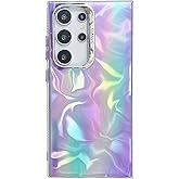 OZLICE Holographic Phone Case for Samsung Galaxy S25 Ultra,Glitter Bling Luxury Laser Water Ripple Pattern,Cute Shockproof Protective Phone Case,Gradient Purple