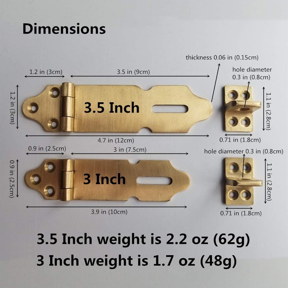 Runningfish Solid Brass Padlock Hasp, Heavy Duty Door Clasp, Safety Lock Latch for Antique Modern Furniture Drawers Cabinet Doors (3 Inch, Brass Tone) - - 