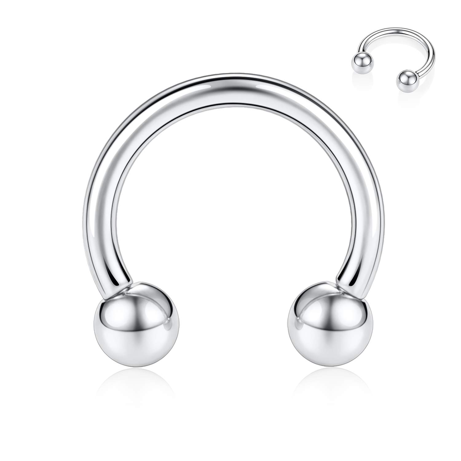 hengkaixuan 16G G23 Titanium Horseshoe Septum Ring 8mm Internally Threaded Nose Rings Hoop Barbells 3mm Silver Helix Daith Cartilage Tragus Earrings Eyebrow Body Piercing Jewellery