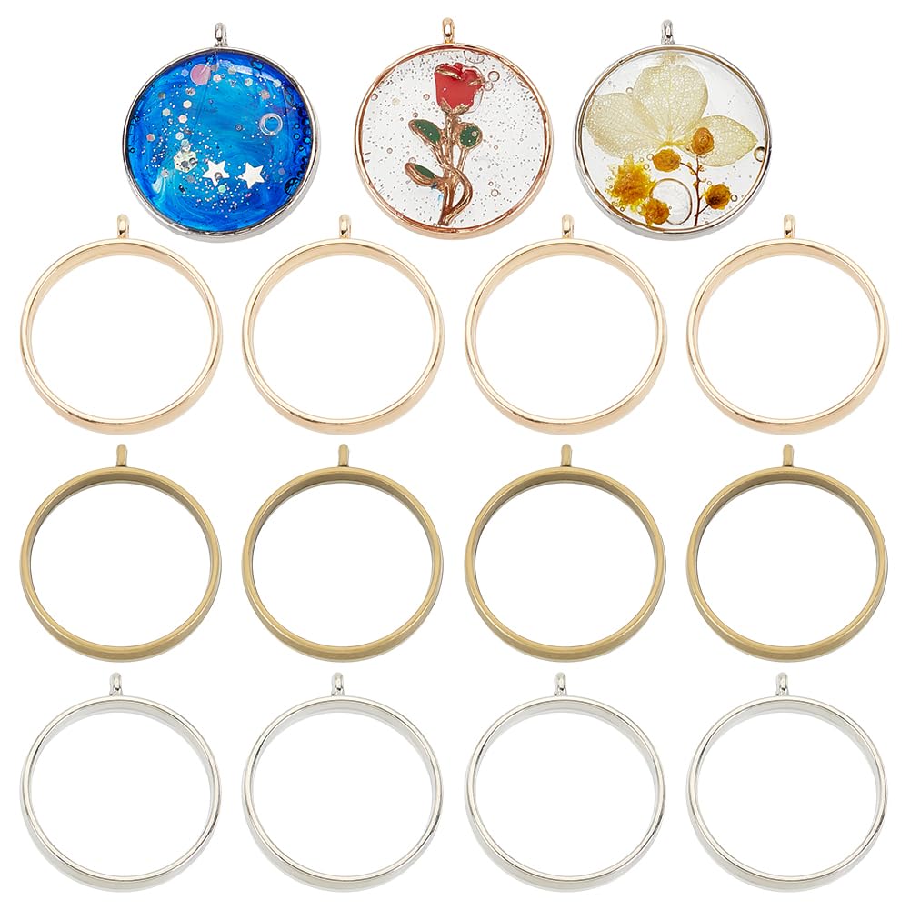 OLYCRAFT 15pcs 25mm Round Open Bezel Charms Alloy Frame Pendants Round Open Back Bezel Charms Pendants Hollow Frame Pendant Lasting Hollow Resin Frames with Loop for Resin Jewelry Making