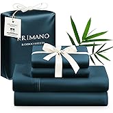 KRIMANO Queen Size Sheet Set, Bamboo Sheets for Bed Set 4pcs, 100% Organic Viscose Derived from Bamboo, Hotel Luxury Silky & Cooling for Hot Sleepers, Deep Pocket Up to 17", Navy Blue