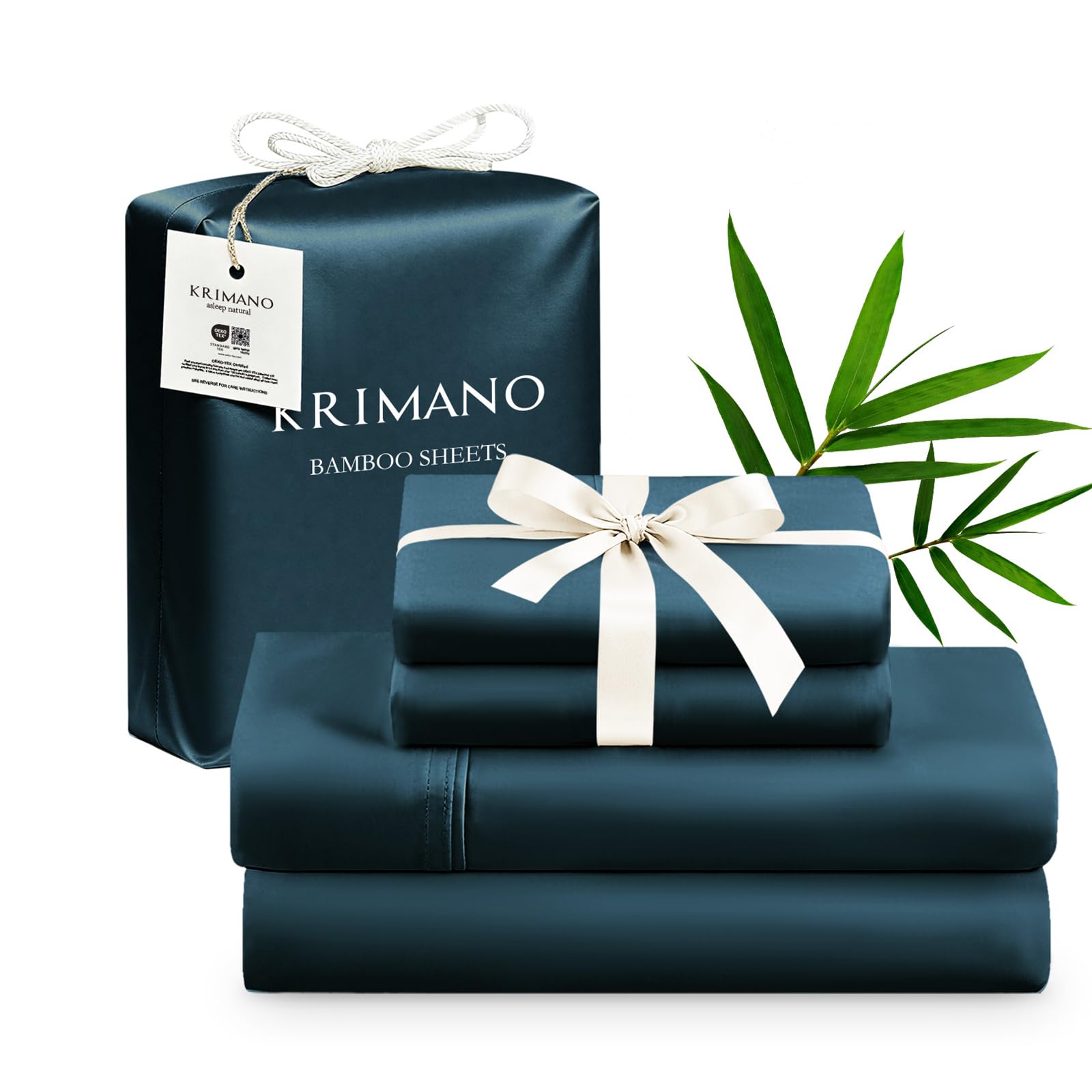 Photo 1 of KRIMANO Twin Size Sheet Set, Bamboo Sheets for Bed Set 3pcs, 100% Organic Viscose Derived from Bamboo, Hotel Luxury Silky & Cooling for Hot Sleepers, Deep Pocket Up to 17", Navy Blue