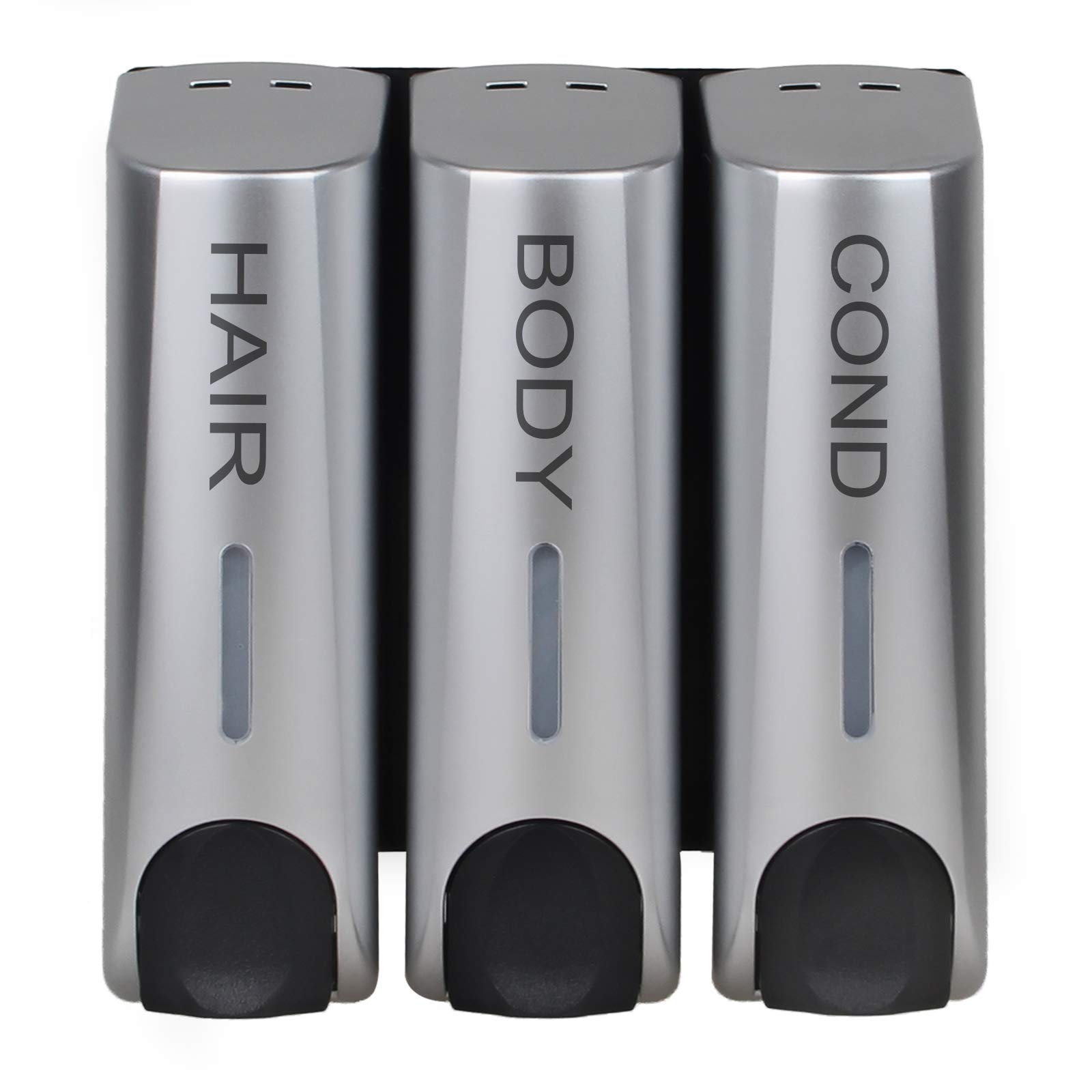 Chamber Soap Dispenser Trio Shower Gel Shampoo Conditioner ABS Plastic Wall Mount Silver