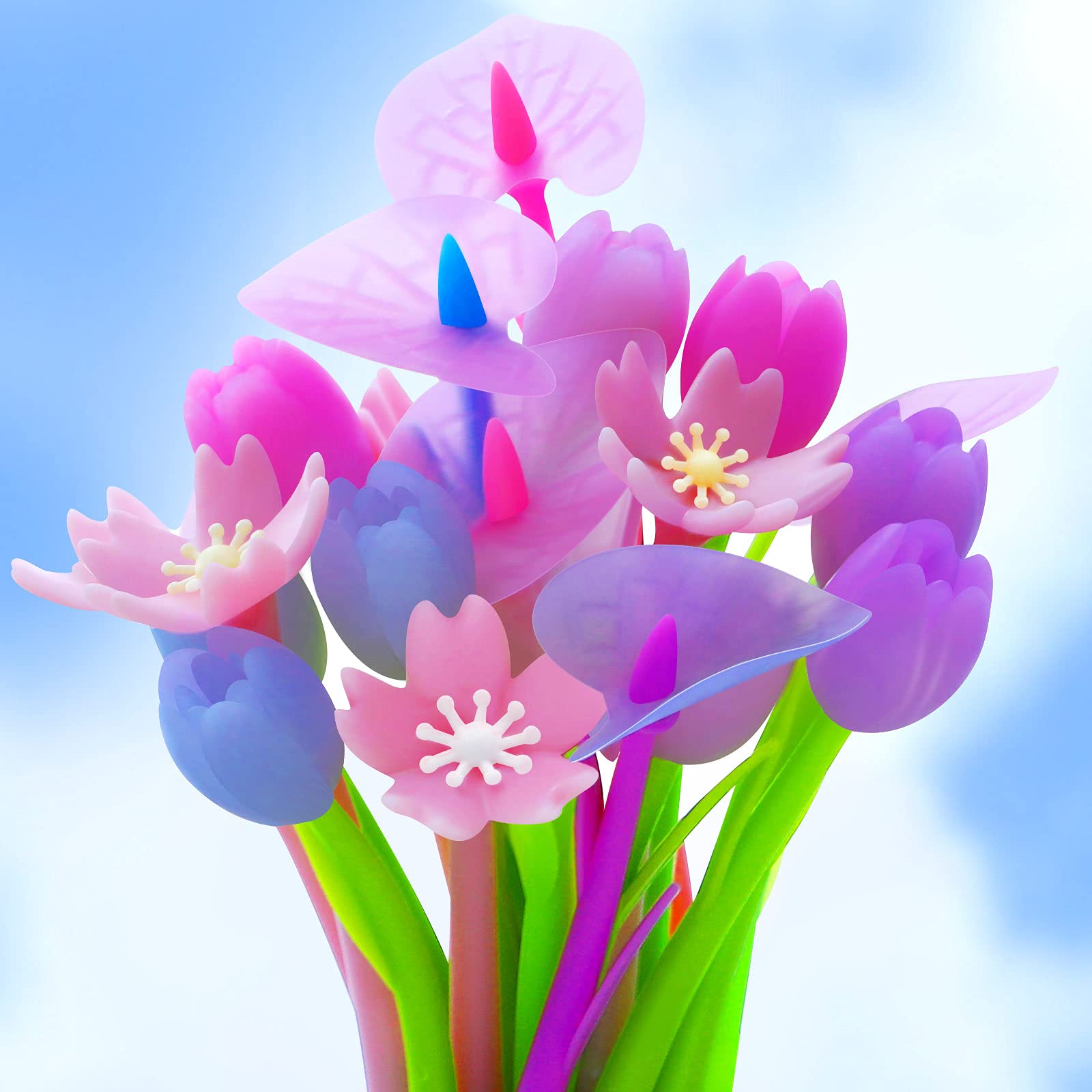 Photo 1 of 18 Pieces Color Changing Flower Pens Colorful Gel Ink Ballpoint Rose Pens for School Home Office Presents(Cherry Blossom Tulip Calla Lily Style)