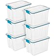 Sterilite 6-Pack Gasket Box, Clear Plastic Storage Bins with Latching Lids, 20 Qt - Large Stackable Tote Containers for Home,