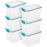 Sterilite 6-Pack Gasket Box, Clear Plastic Storage Bins with Latching Lids, 20 Qt - Large Stackable Tote Containers for Home, Closet, Bathroom, and Office Organization