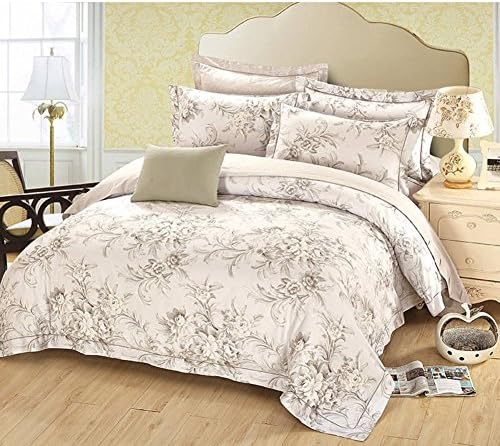 400TC [farmhouse style] Pure cotton Plants and flowers [A family of four](1Duvet cover 1Flat sheets 2Pillow)-A King
