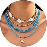 mintolex Shell Necklaces for Women Layered Gold Boho Beaded Seashell Choker Adjustable Pearl Starfish Necklace Beach Jewelry Hawaiian Summer Accessories for Women
