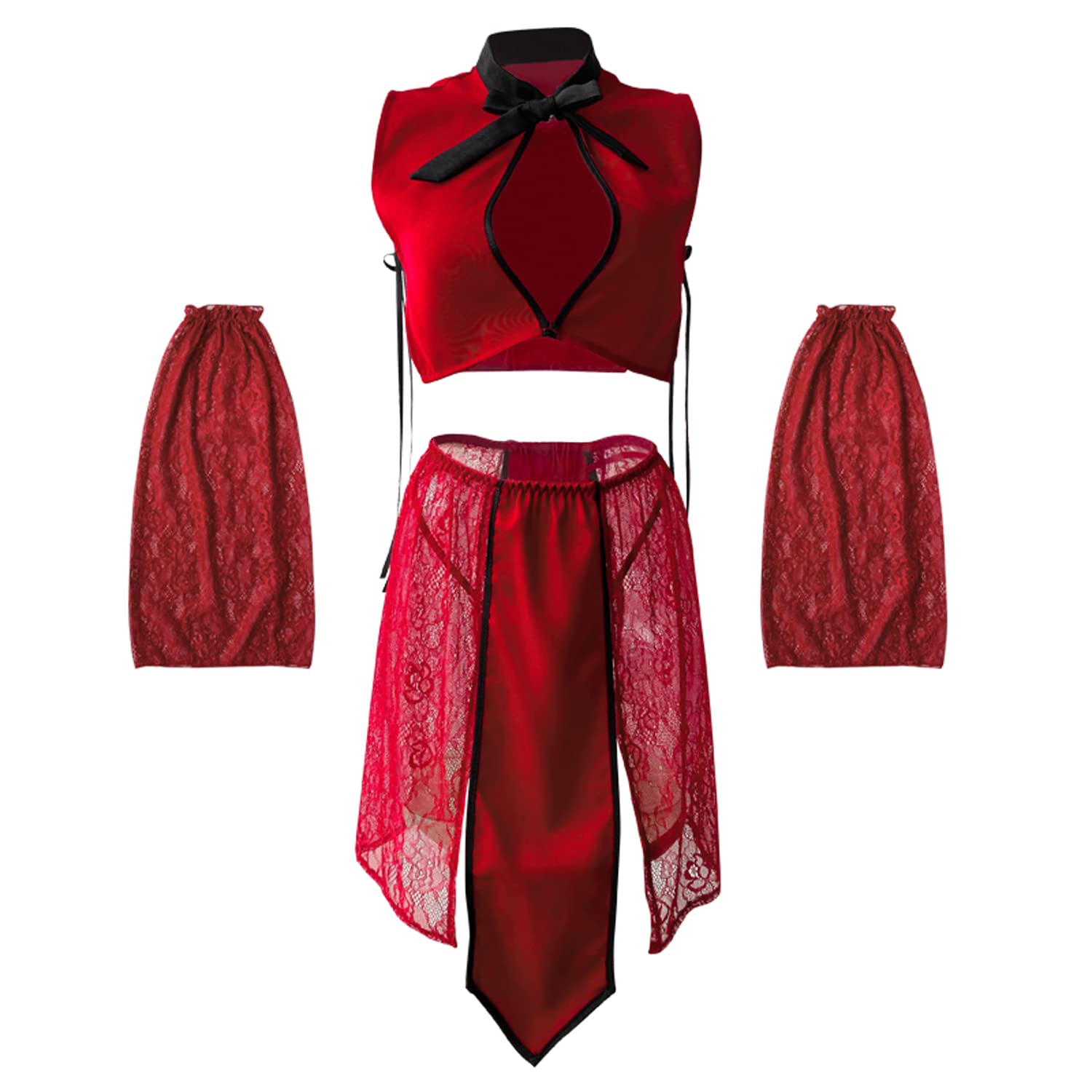 SINMIUANIME Women's Embroidered Hanfu Chinese Style Dress Blossom Satin Bathrobe Sleepwear Anime Kimono Cosplay Lingerie Set (2558Red)