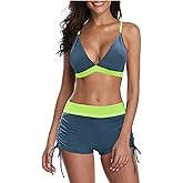Century Star Women Two Piece Swimsuit with Boy Shorts - Modest Swimming Suits High Waisted Bathing Suits Bikini Set A Fluorescence 8-10