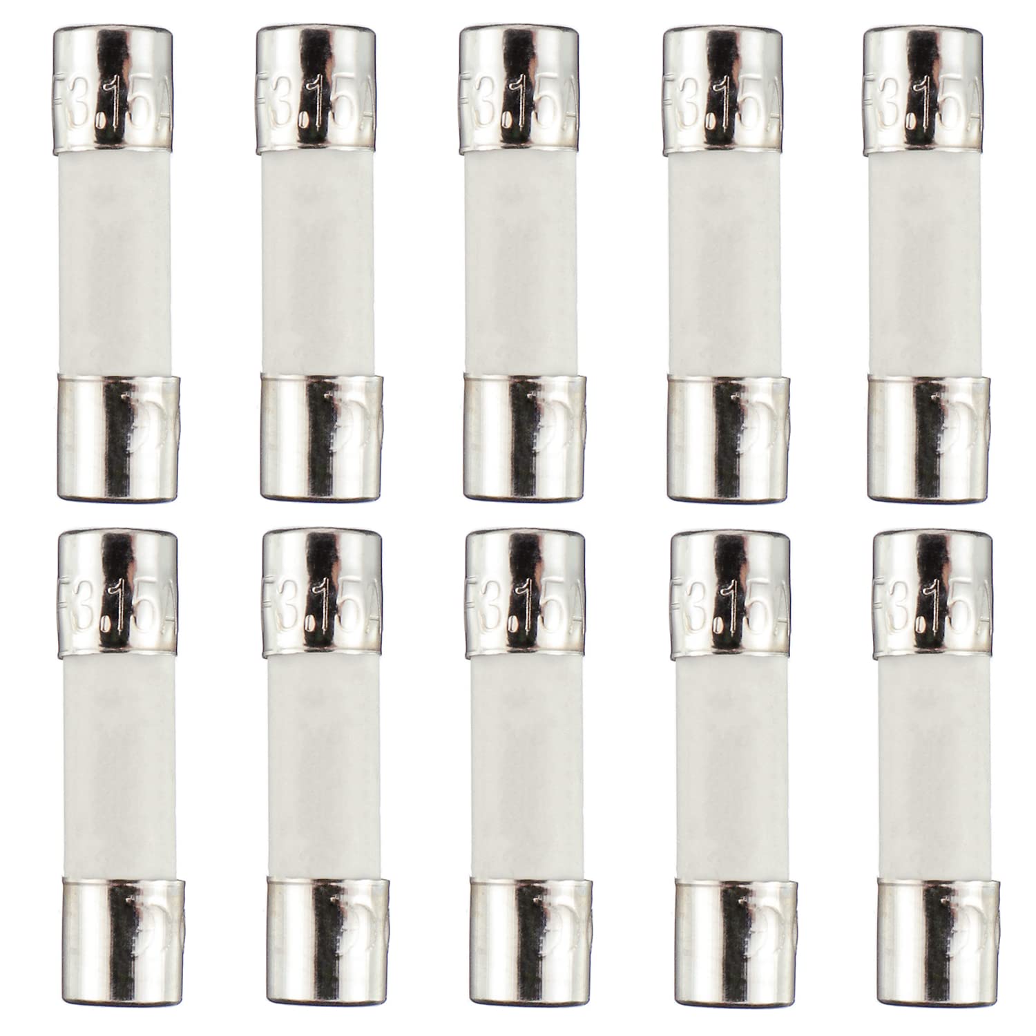 HUAREW F3.15AL250V 10 Pcs 5 x 20 mm 0.2x0.78 inch Fast Blow Ceramic Tube Fuses 3.15A 250V