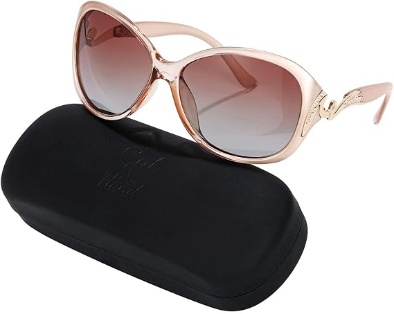 Amazon キャット ハンド Cat Hand レディース 高級 ファッション サングラス オーバル 偏光ガラス Uvカット ソフトケース クリーニングクロス セット シャンパン サングラス 通販
